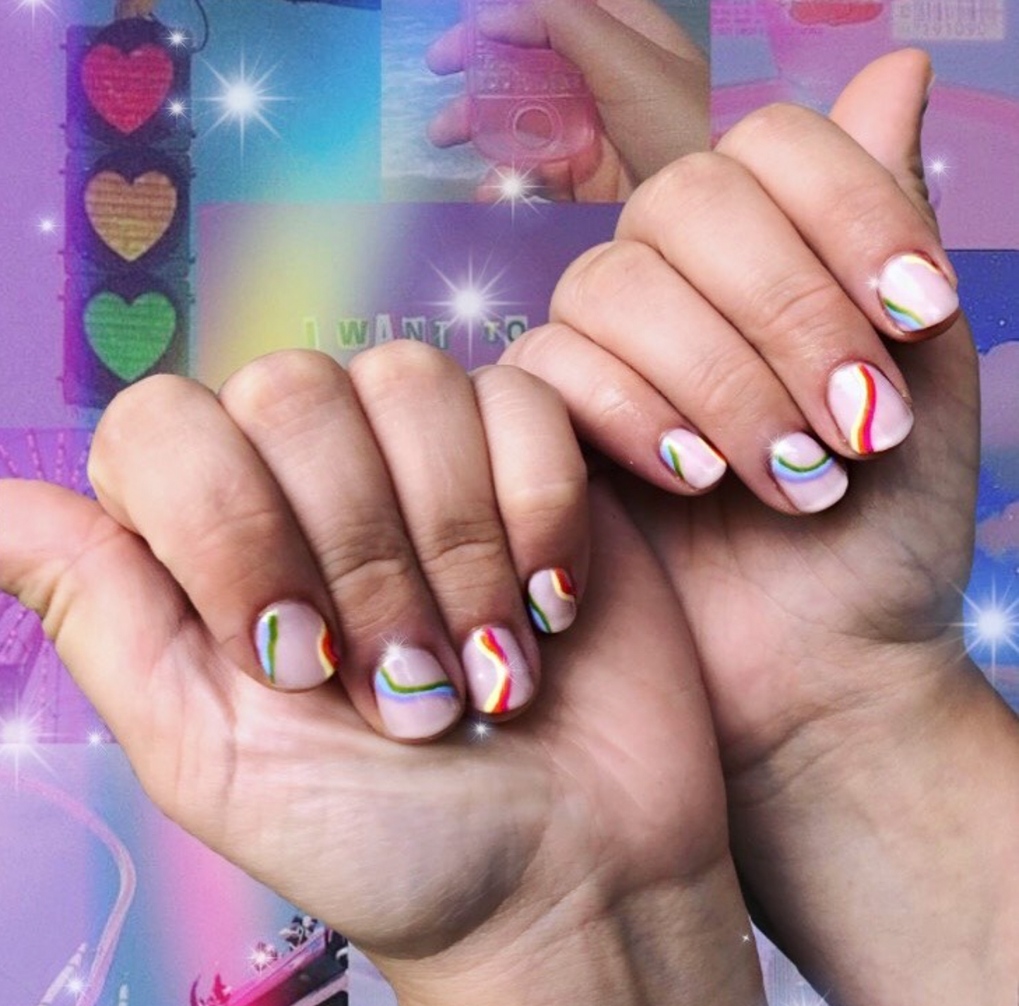 Nailart med regnbue farvede swirls